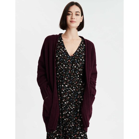 AMERICAN EAGLE AE Long Open Front Knit Cardigan Knit Burgundy Womens Small - Picture 1 of 9